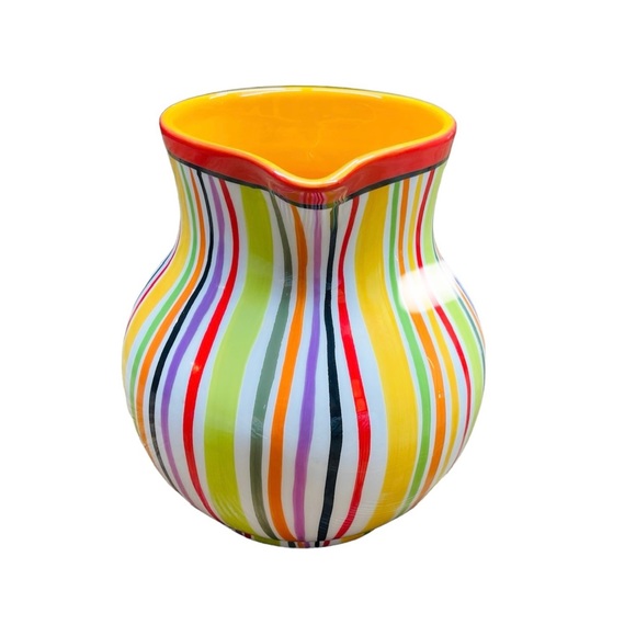 CRATE & BARREL Multicolored Striped Ceramic Raya Pitcher - Picture 2 of 7